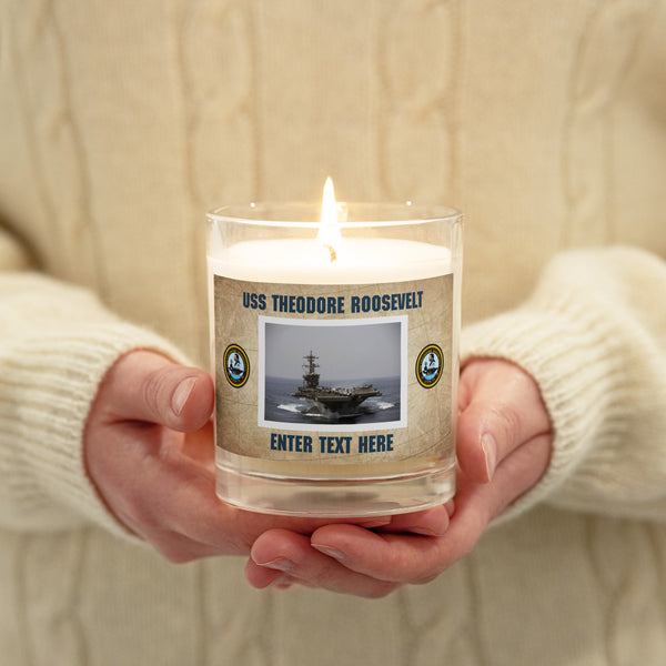 Customizable USS THEODORE ROOSEVELT Glass jar soy wax candle