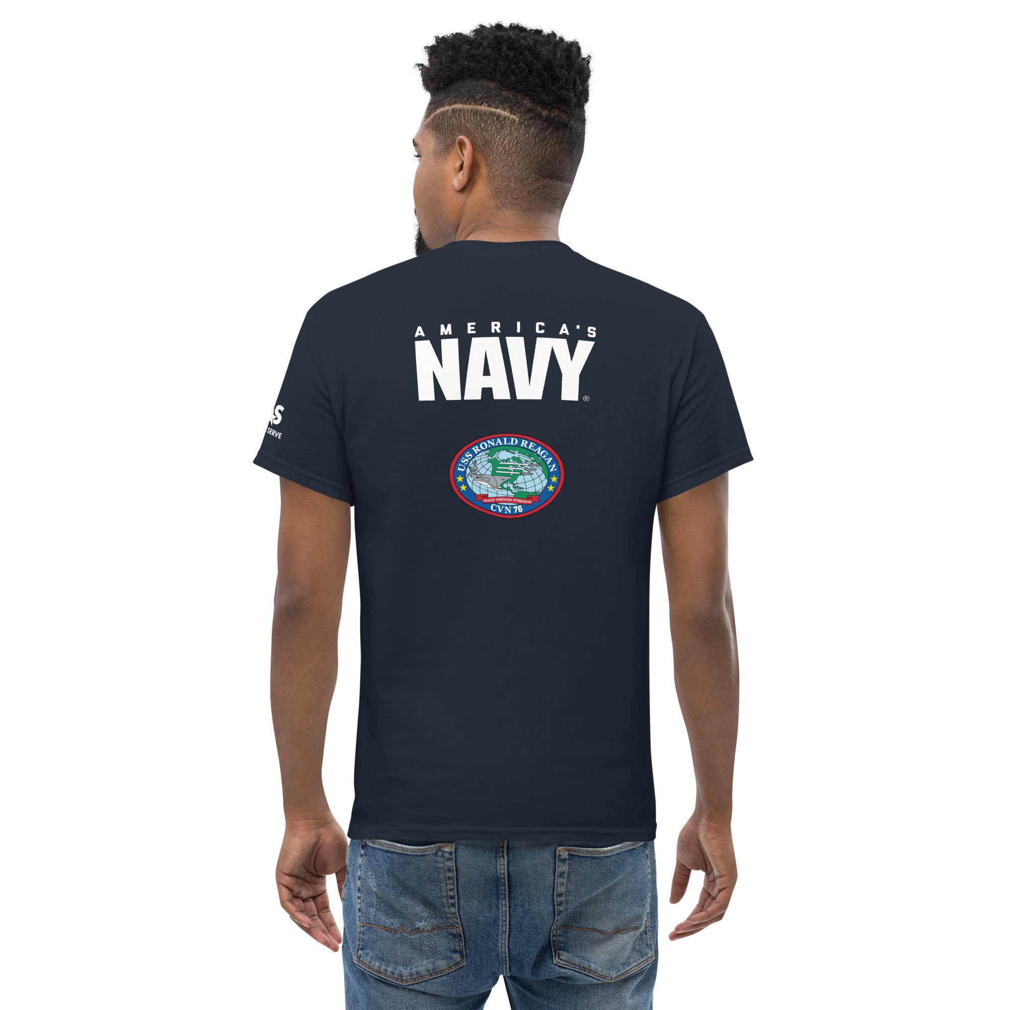 Customizable Proud Navy Dad USS RONALD REAGAN Men's classic tee