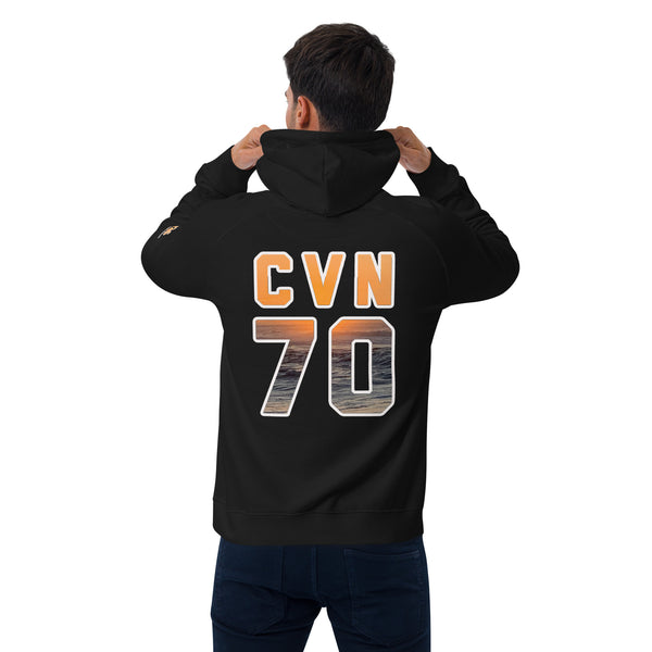 Non-Customizable USS CARL VINSON SUNSET unisex eco raglan hoodie