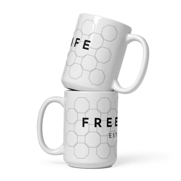 FREE LIFE LLC. White glossy mug